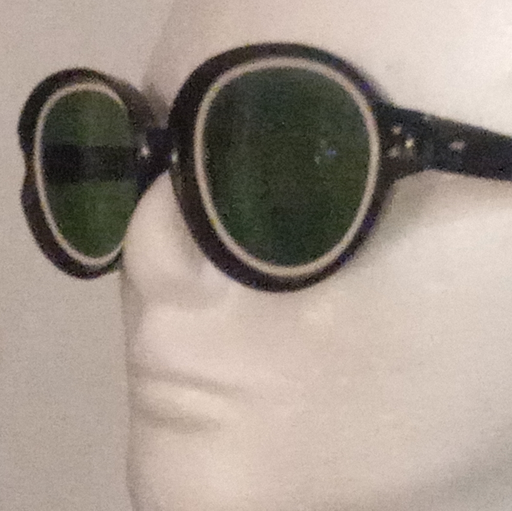 Rare Vintage Black and White Sunglasses Green Glass Lenses  NOS  France